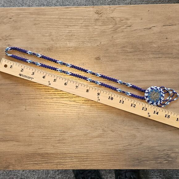 Vintage Native American Seed Bead Sun Circle Medallion Necklace - Picture 6 of 6